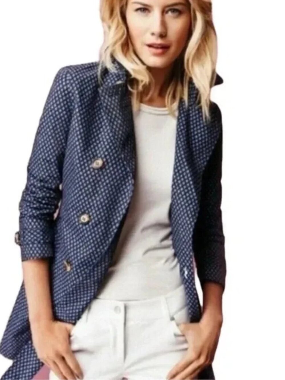 J. McLaughlin Heritage Lightweight  Belted Trench Coat Blue Button Front XS